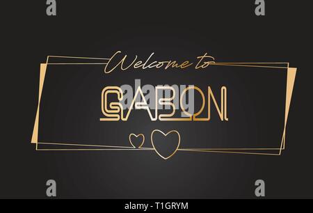 Gabon Fun Lettering Gabon Welcome To Word Text with Handwritten Font and Golden Texture ...