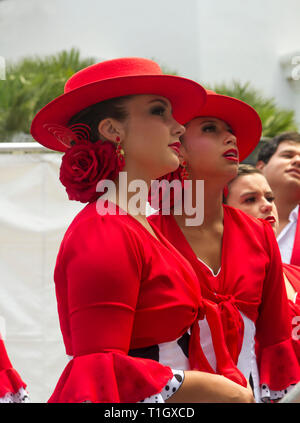 Flamenco dancers dressed in red Stock Photo