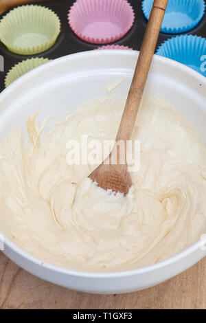 Vanilla cupcake mixture in a mixing bowl. UK Stock Photo