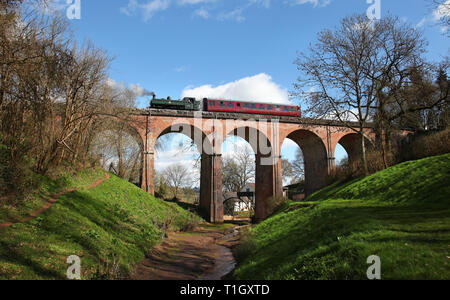 Pannier Tank 6430 heads over Oldbury viaduct with a auto train on the SVR. Stock Photo