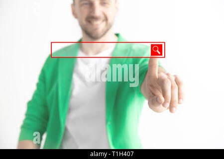 Businessman finger touching empty search bar, modern business background concept - can be used for insert text or pictures. Stock Photo