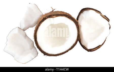 Coconut pieces isolated on white background with clipping path. Stock Photo