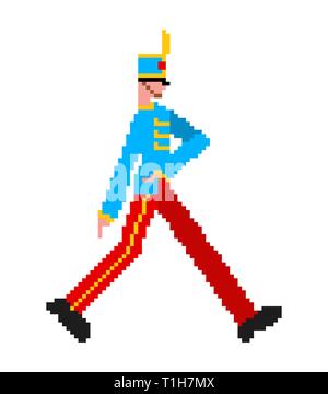 Soldier marching pixel art. guardsman 8bit. guard enlisted man 8 bit Stock Vector