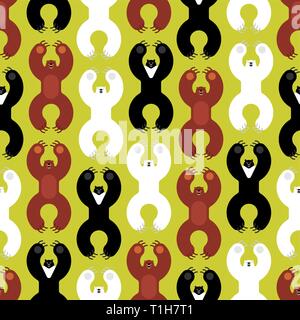Breeds bears pattern seamless. Grizzly and himalayan bear and polar bears. evil isolated cartoon style. Wild predator attacks Stock Vector