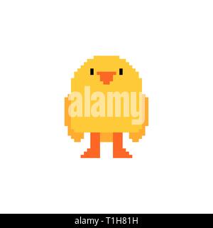 Chick pixel art. Little Chicken 8 bit. Stock Vector