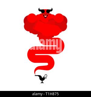 Angry Genie and Magic gold lamp isolated. ifrit Eastern tale Stock Vector