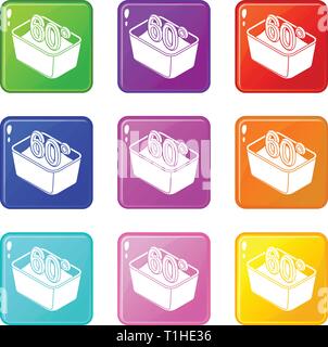 Hand wash 60 degrees celsius icons set 9 color collection Stock Vector
