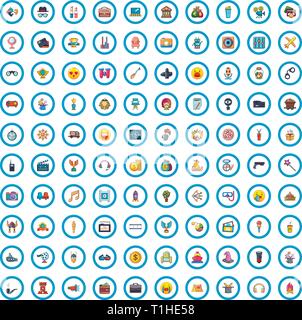 100 movie icons set, cartoon style  Stock Vector