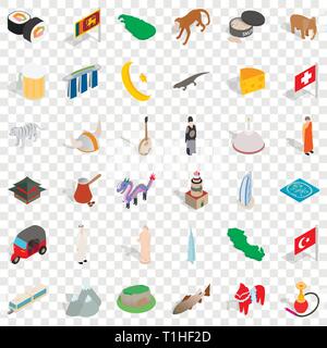 World tour icons set, isometric style Stock Vector