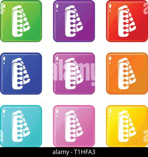 Nail foot tool separator icons set 9 color collection Stock Vector