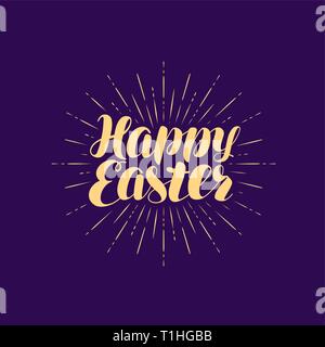 Happy Easter, greeting card. Lettering, calligraphy vector illustration Stock Vector