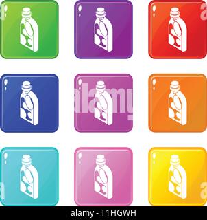 Washing conditioner icons set 9 color collection Stock Vector