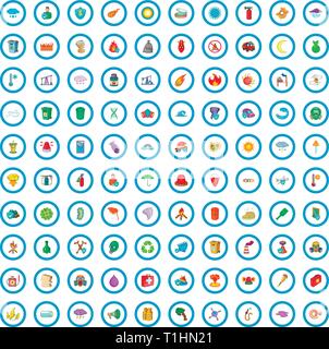 100 natural disasters icons set, cartoon style Stock Vector