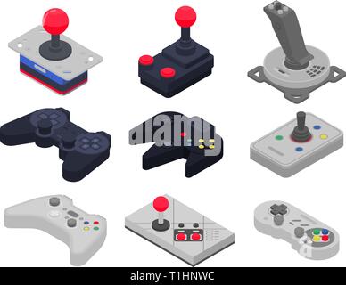 Joystick icons set, isometric style Stock Vector
