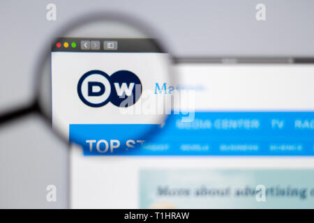 Germany news media Deutsche Welle website homepage. DW logo visible ...