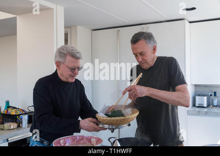 Two Mature menPreparing a Meal, USA Stock Photo