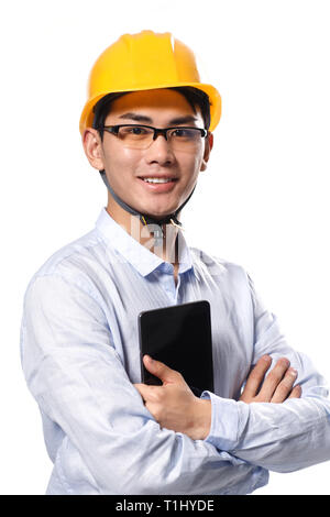 Business young man wearing a helmet Stock Photo
