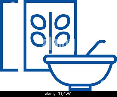 Cereal,porridge bowl and box line icon concept. Cereal,porridge bowl and box flat  vector symbol, sign, outline illustration. Stock Vector