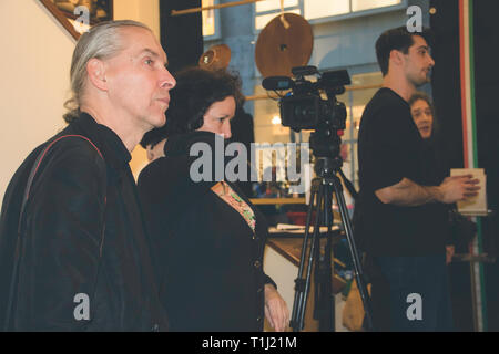 WELCOME SPRING MARCH 21 2019 MAGDA VAMOS FASHION SHOW  (public, stars, retro models, fashion designers) JOZSA JUDIT GALLERY Budapest.hu Stock Photo