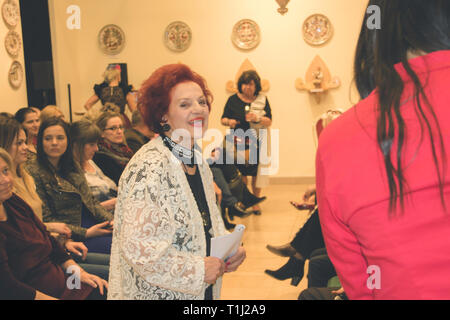 WELCOME SPRING MARCH 21 2019 MAGDA VAMOS FASHION SHOW  (public, stars, retro models, fashion designers) JOZSA JUDIT GALLERY Budapest.hu Stock Photo