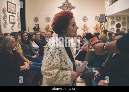 WELCOME SPRING MARCH 21 2019 MAGDA VAMOS FASHION SHOW  (public, stars, retro models, fashion designers) JOZSA JUDIT GALLERY Budapest.hu Stock Photo