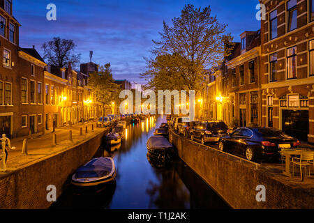 Canal and houses in the evening. Haarlem, Netherlands Stock Photo