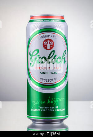 Grolsch premium lager beer isolated on gradient background Stock Photo