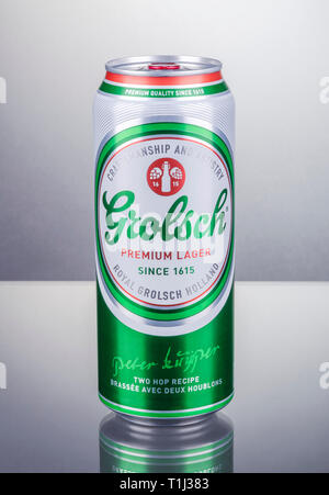 Grolsch premium lager beer isolated on gradient background Stock Photo