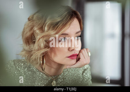 Young girlfriend wearing stylish accessories feeling stressed Stock Photo