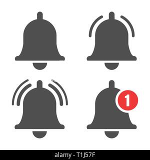 Message bell icon. Doorbell icons for apps like youtube, alert ringing or subscriber alarm symbol, channel messaging reminders bells Stock Vector