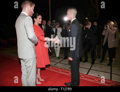 The Duke and Duchess of Sussex meet Crown Prince Moulay Hassan at a Royal Residence in Rabat, Morocco.  Featuring: Prince Harry, Harry Duke of Sussex, Meghan Duchess of Sussex, Meghan Markle, Crown Prince Moulay Hassan Where: Rabat, Morocco When: 23 Feb 2019 Credit: John Rainford/WENN Stock Photo