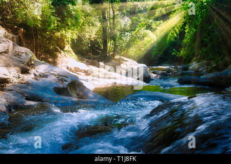 This unique photo shows the wild jungle waterfall and stunning nature also called Palau Waterfall Hua Hin in Thailand Stock Photo