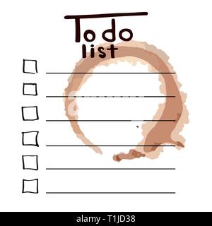 To do list. Design with coffee stain. Vector illustration. Blank checklist. Stock Vector