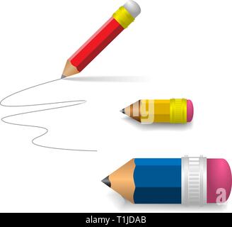 Set of various pencils on a white paper Stock Vector