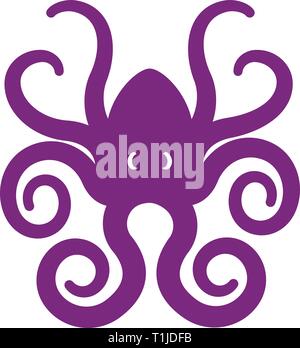 A curly wide eyed 8 legged graphic octopus shape with extended testicles Stock Vector