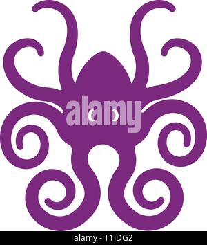 A curly wide eyed 8 legged graphic octopus shape with extended testicles Stock Vector