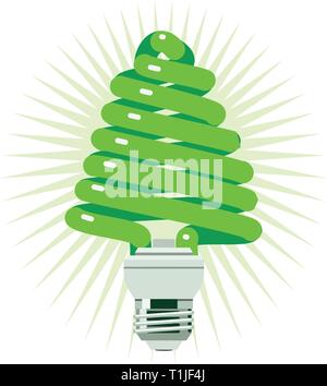 Green Energy concept using a fluorescent light in the shape of a tree. Stock Vector