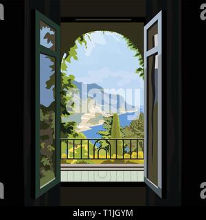 Villa window view of the ocean Stock Vector