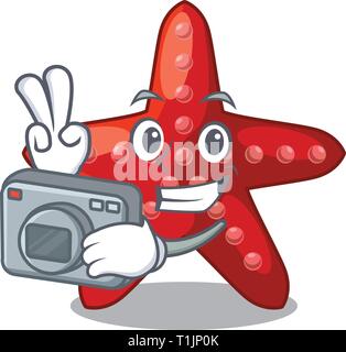 Photographer red starfish in the cartoon shape vector illustration Stock Vector