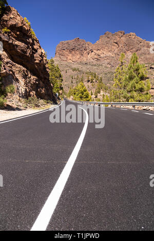 Road through Gran Canaria volcanic landscape near Tejeda in the Canary Islands Stock Photo