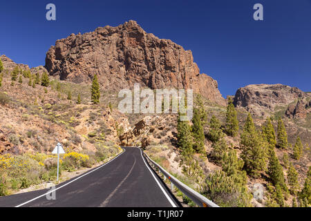 Road through Gran Canaria volcanic landscape near Tejeda in the Canary Islands Stock Photo