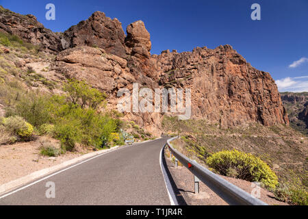 Road though volcanic landscape near Timagada on Gran Canaria, Canary Islands Stock Photo