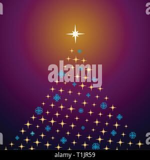 Christmas tree made of stars & snowflakes with a bright star glowing from the top. Stock Vector