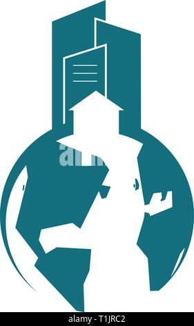 3 buiding sit on top of a graphiic glove with an upward arrow Stock Vector