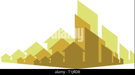 City street graph & arrows made from rising condominium or apartment buildings & a row of houses Stock Vector