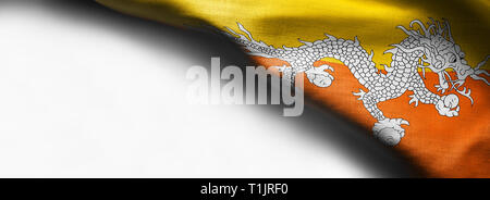 Bhutan waving flag- on white background - right top corner flag Stock Photo