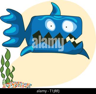 Angry, scared fish & weeds Stock Vector