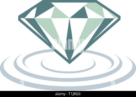 Diamond inside  & rising from a water ripple circling out beneath it Stock Vector