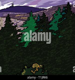 Trees with clear cut forest area behind Stock Vector
