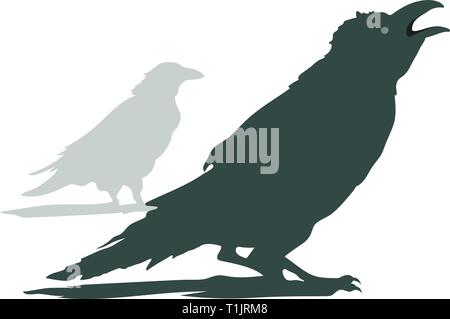 Crows or ravens sitting & cawing graphic Stock Vector